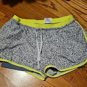 Nike Gray and Yellow Athletic Shorts with Elastic Waistband